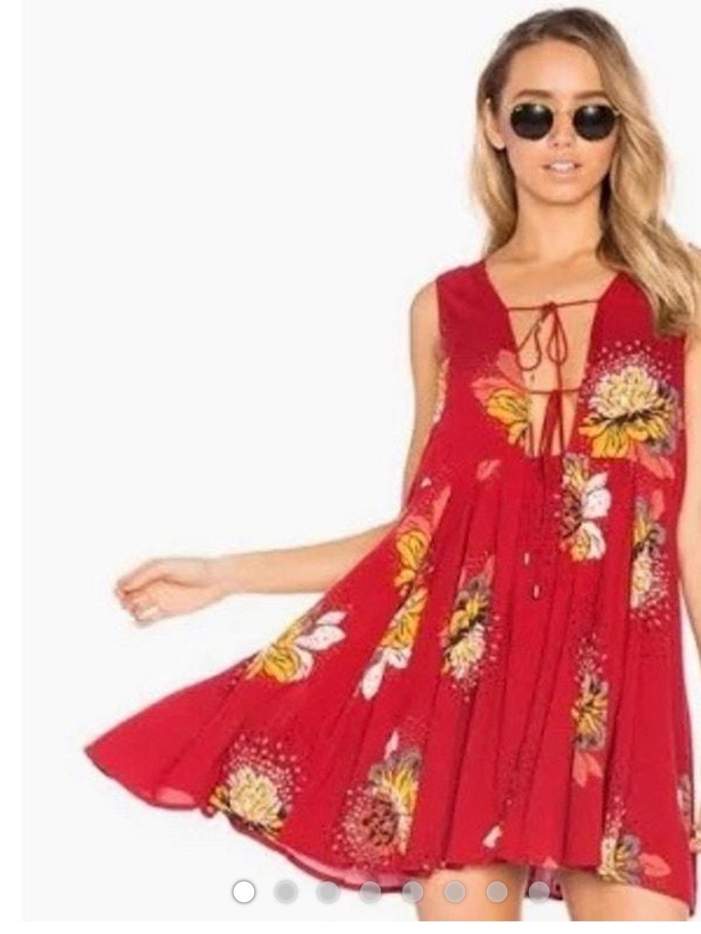 Free People Red Floral Tie-Front Mini Dress - Picture 2 of 4